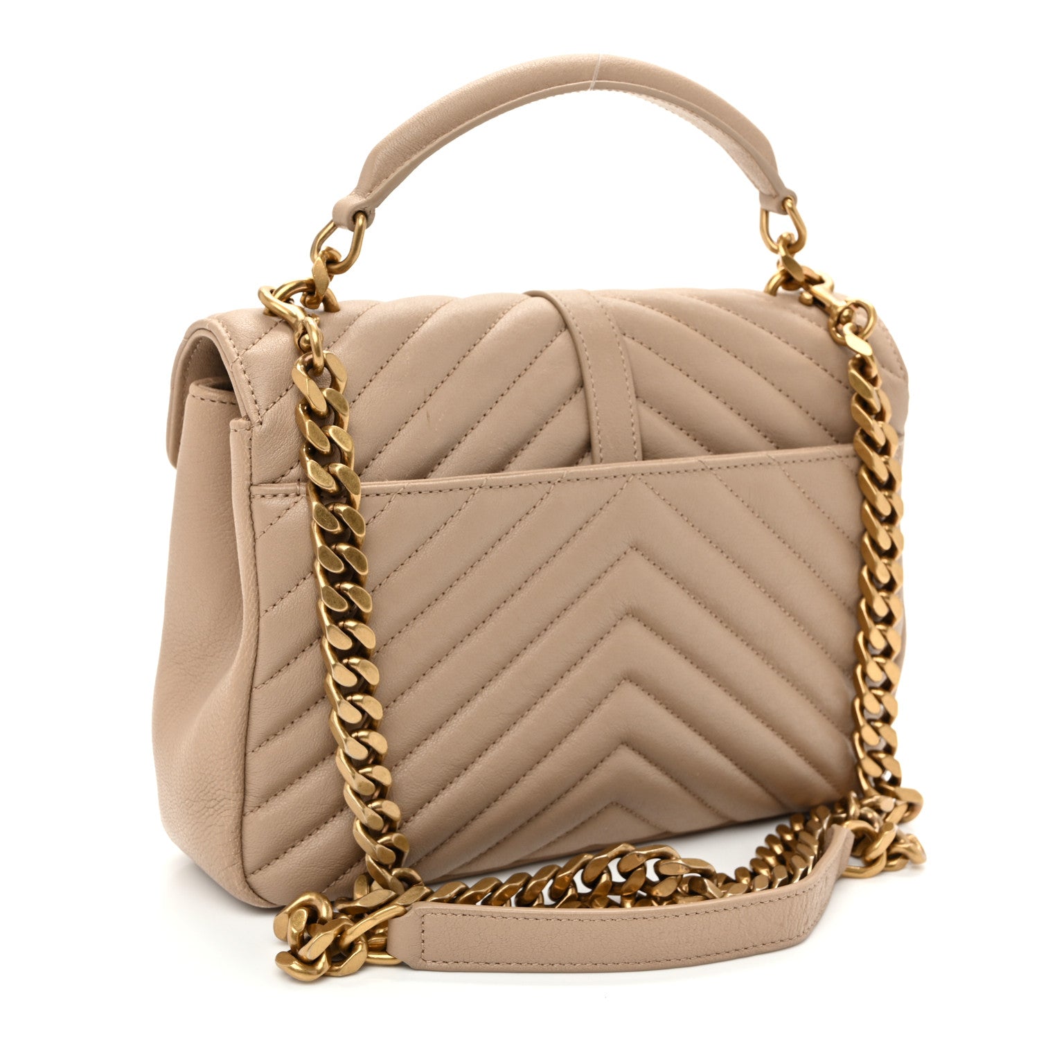 Sheepskin Matelasse Chevron Monogram Medium College Bag Dark Beige