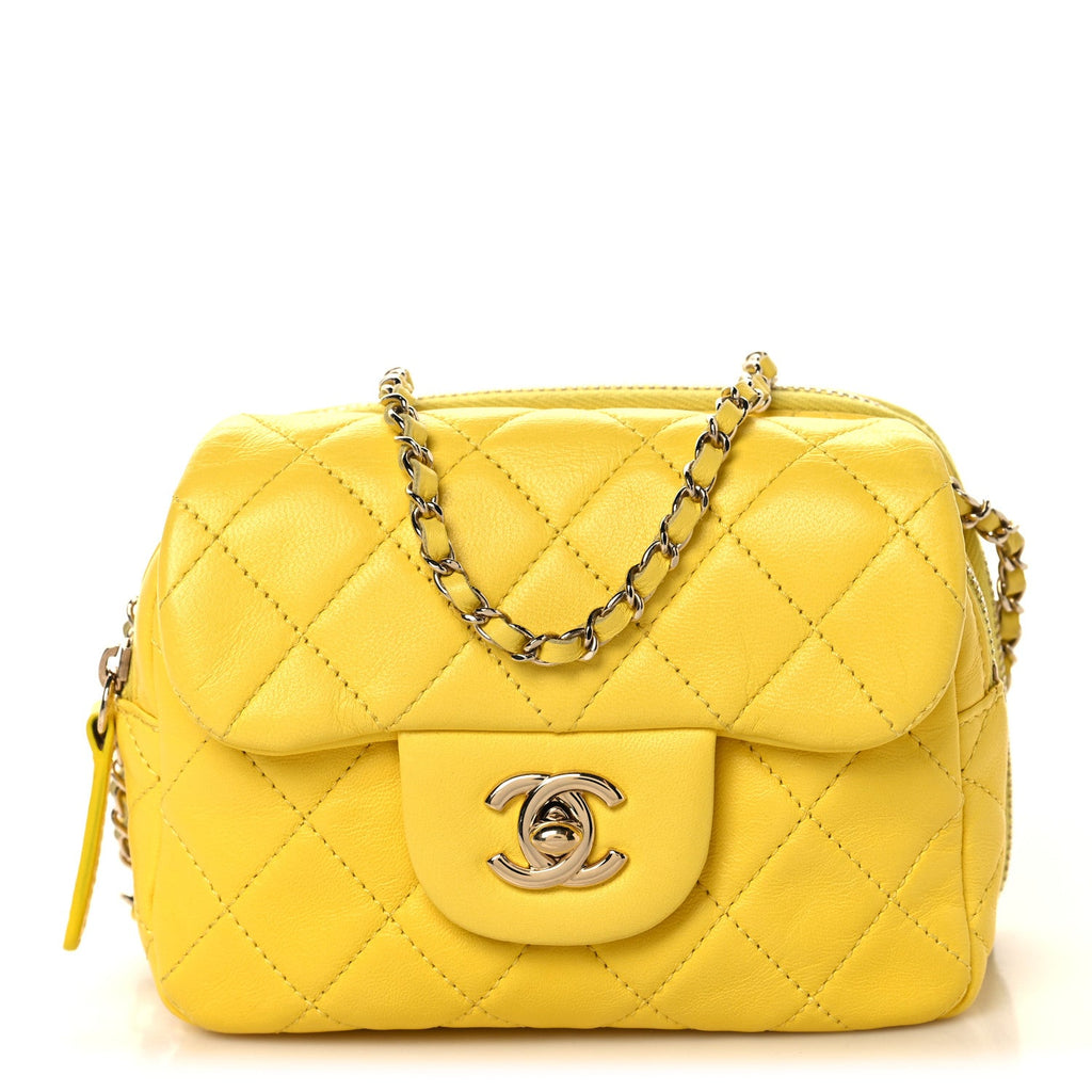 Lambskin Quilted New Mini Flap Yellow
