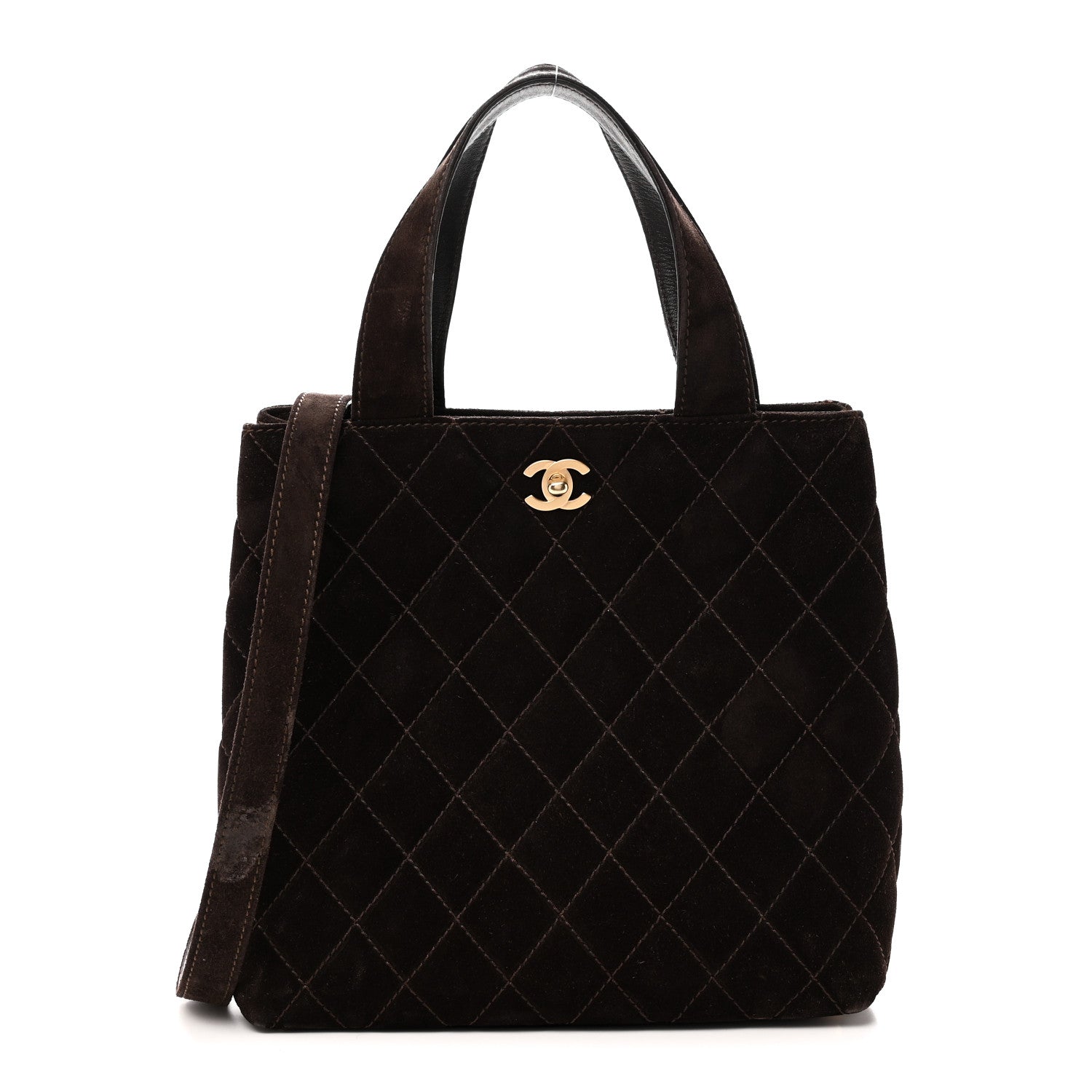 Suede Quilted Shopping Tote Brown