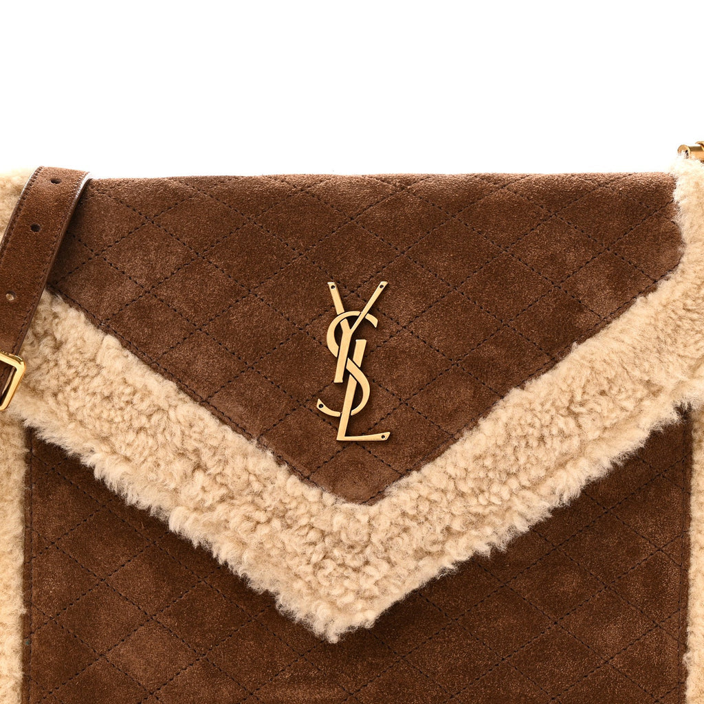 Nubuck Shearling Quilted Medium Gaby Satchel Natural Tan