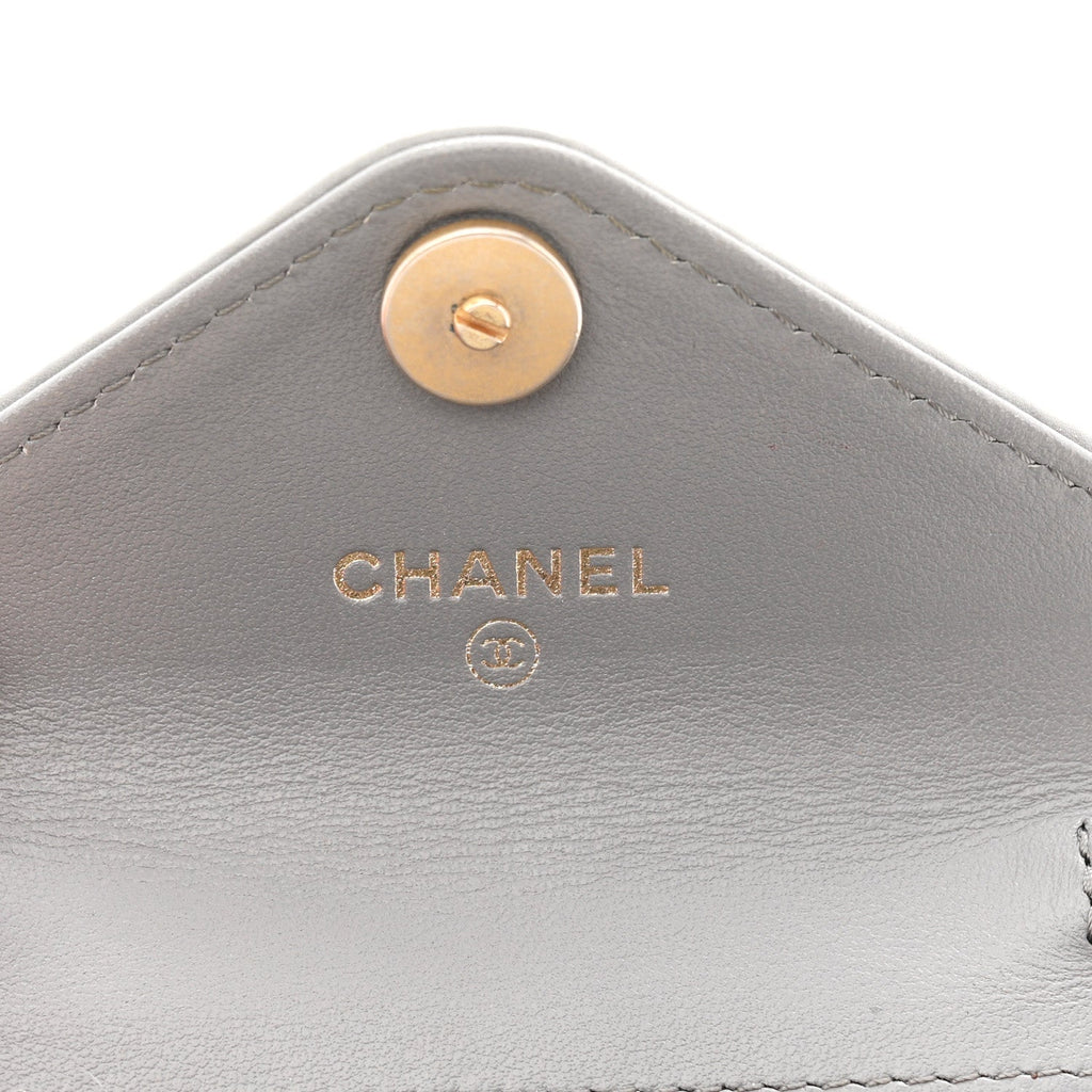 Calfskin Elaphe Double Chevron Card Case On Chain Grey