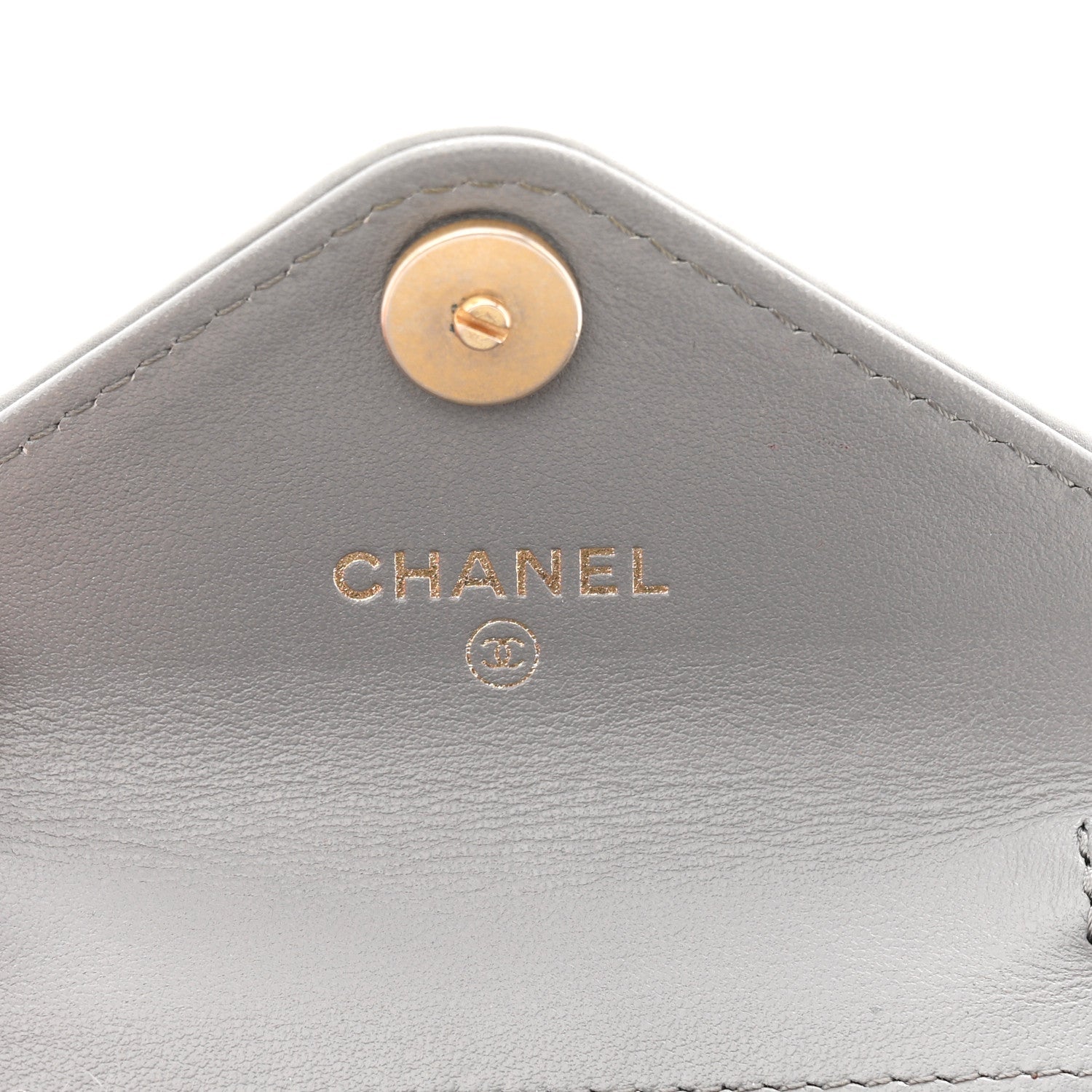 Calfskin Elaphe Double Chevron Card Case On Chain Grey