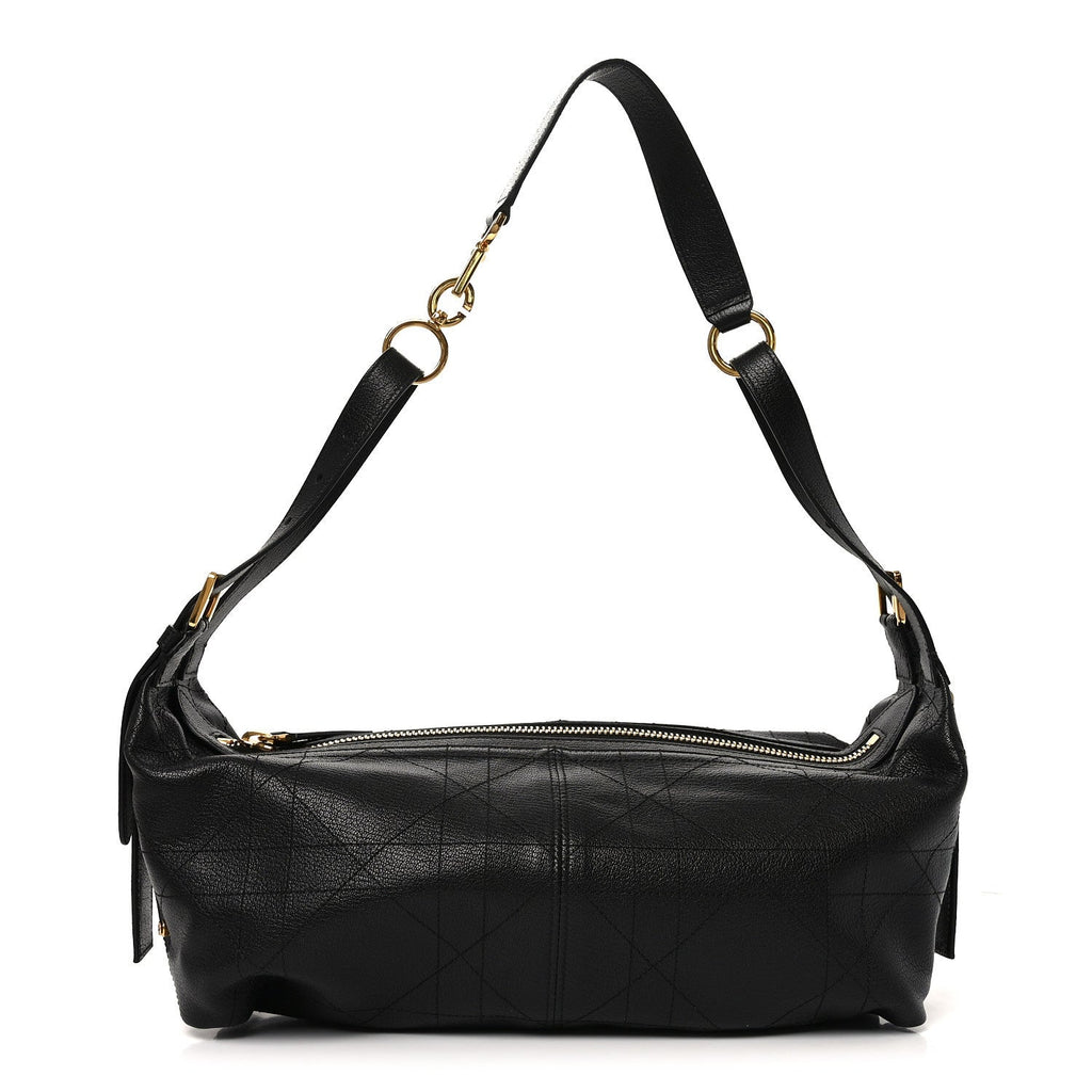 Shiny Grained Calfskin Macrocannage Medium D-Journey Bag Black