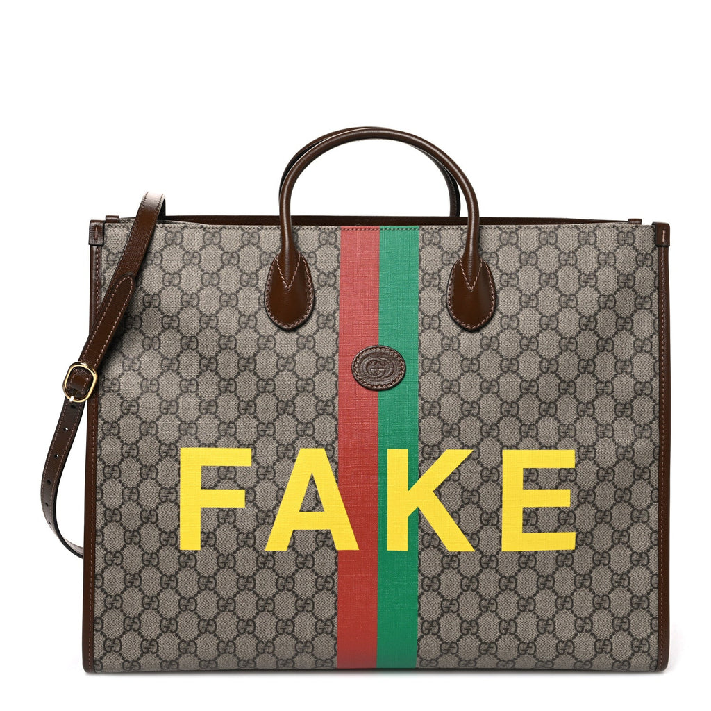 GG Supreme Monogram Fake/Not Large Retro Interlocking G Tote Bag Beige Brown Sugar