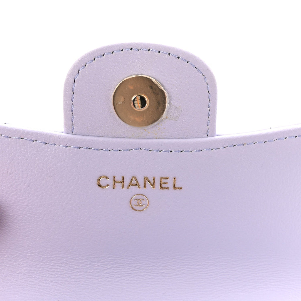 Lambskin Quilted Top Handle Flap Coin Purse With Chain Light Purple