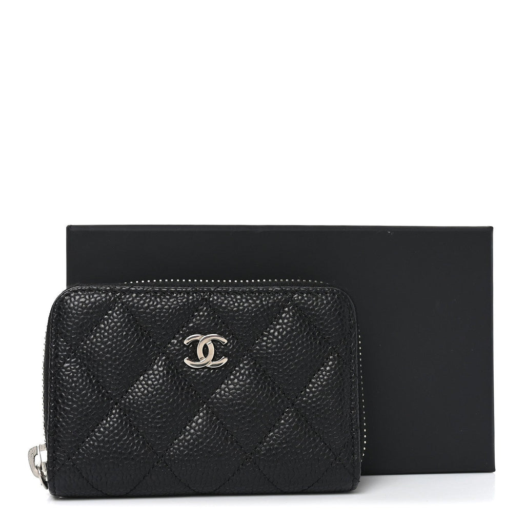 Caviar Quilted Zip Coin Purse Black