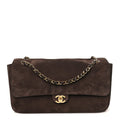 Suede Calfskin Small Souplissimo Maxi Flap Dark Brown