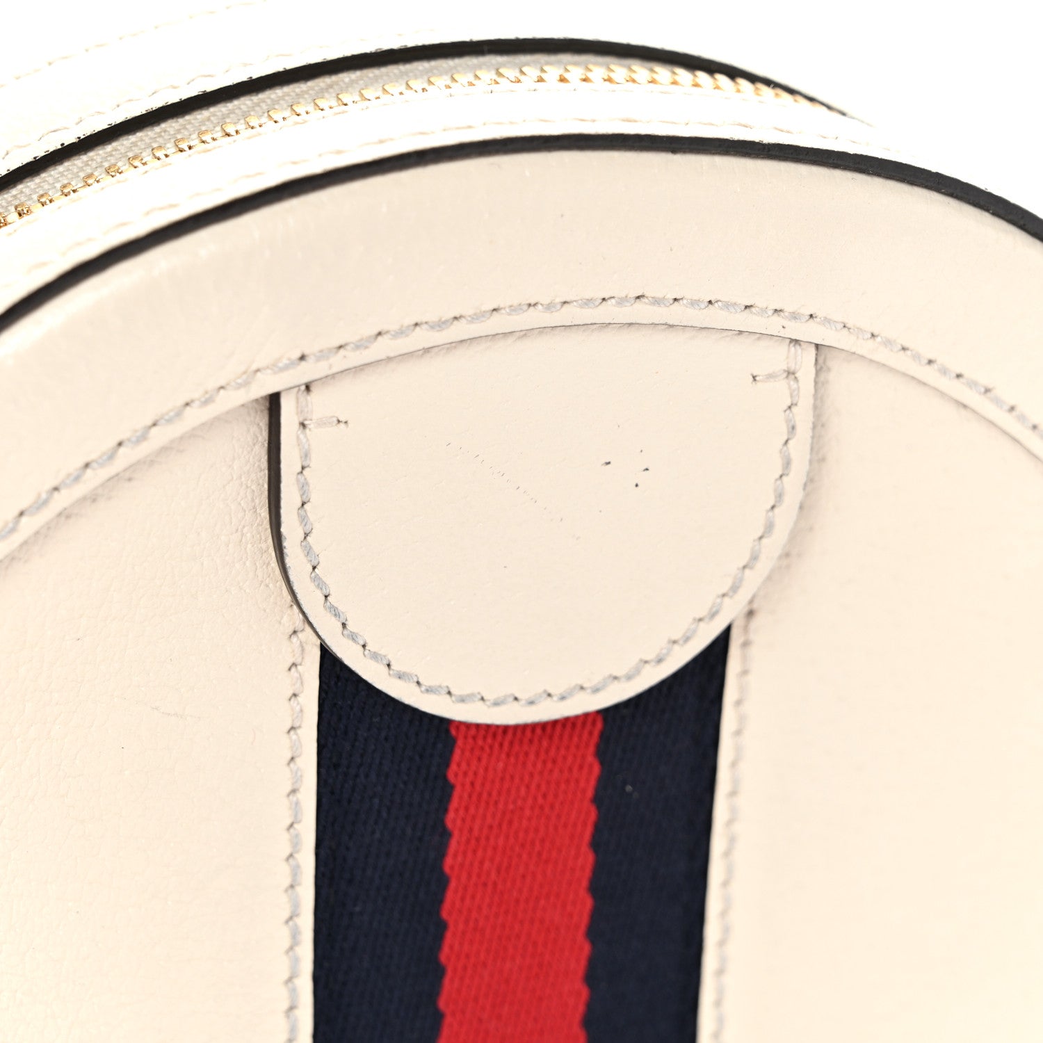 Textured Calfskin Web Mini Ophidia Round Shoulder Bag Mystic White