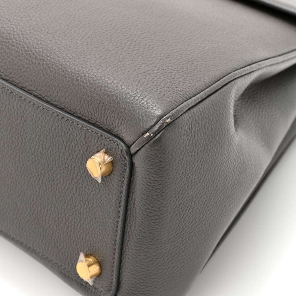Grained Calfskin Classique Medium 16 Top Handle Bag Grey