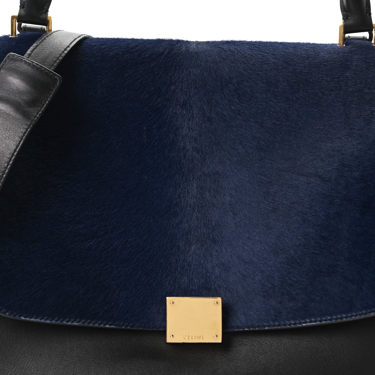 Pony Hair Smooth Calfskin Tri-Color Medium Trapeze Blue Taupe Black