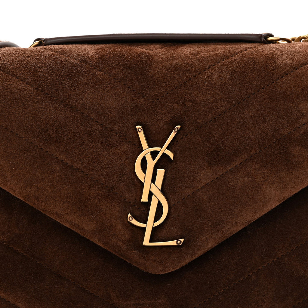 Suede Calfskin Y Quilted Monogram Small Loulou Chain Satchel Bark Brown