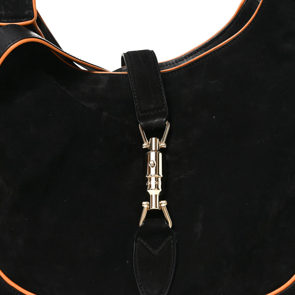 Nubuck Medium New Jackie Shoulder Bag Black Orange