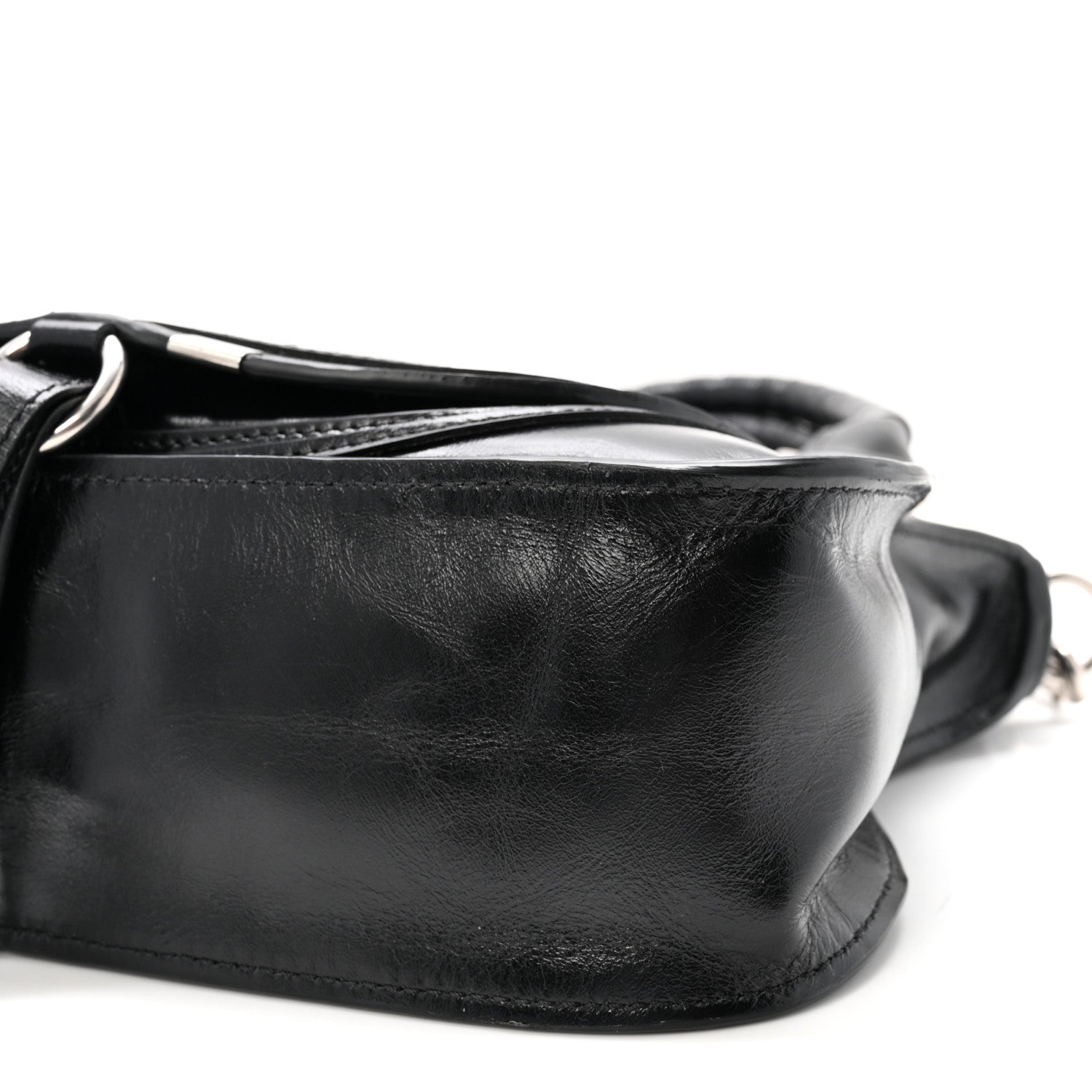 Shiny Grained Calfskin Small Marcie Bag Black