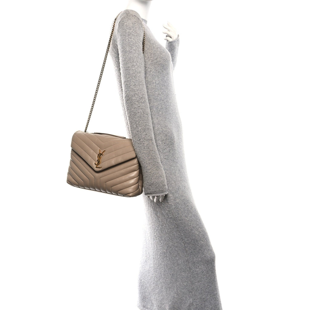 Calfskin Y Quilted Monogram Medium Loulou Chain Satchel Dark Beige