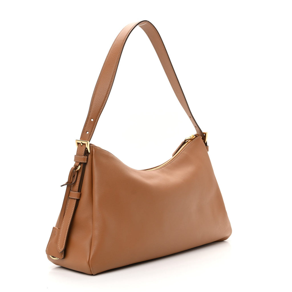 Soft Calfskin Large Aimee Shoulder Bag Caramel