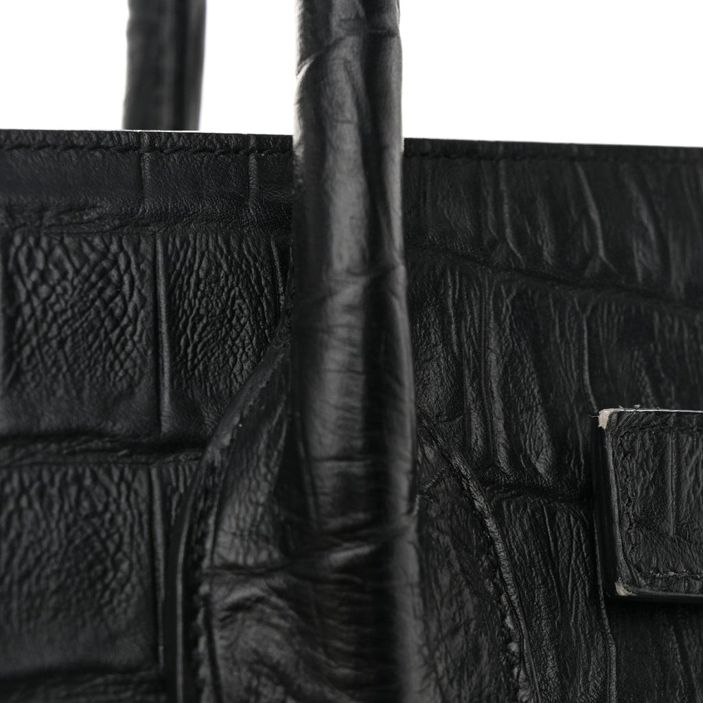 Calfskin Crocodile Embossed Small Sac de Jour Black