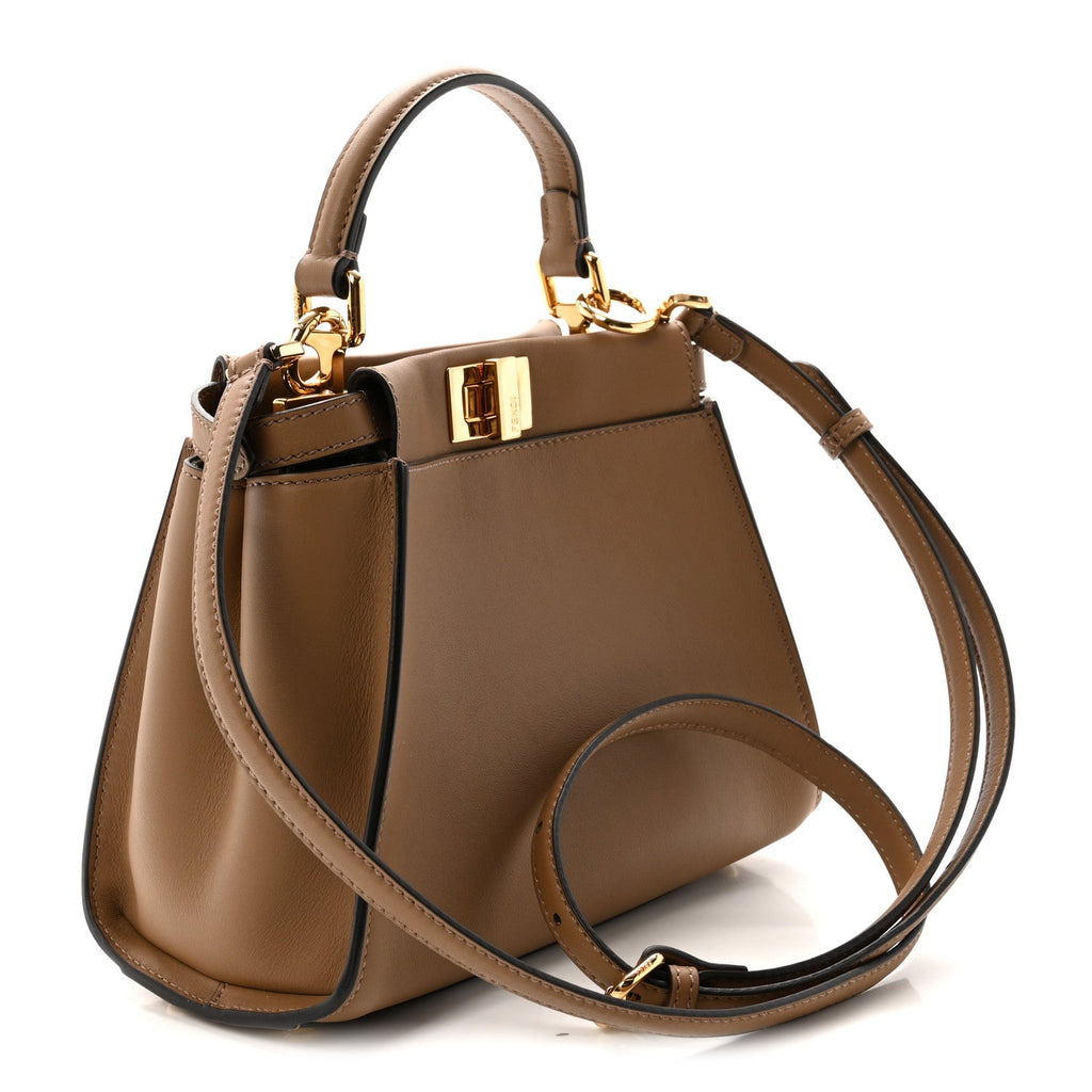 Vitello Seta Fabric Jacquard FF 1974 Mini Peekaboo Iconic Satchel Sand Tobacco Moro