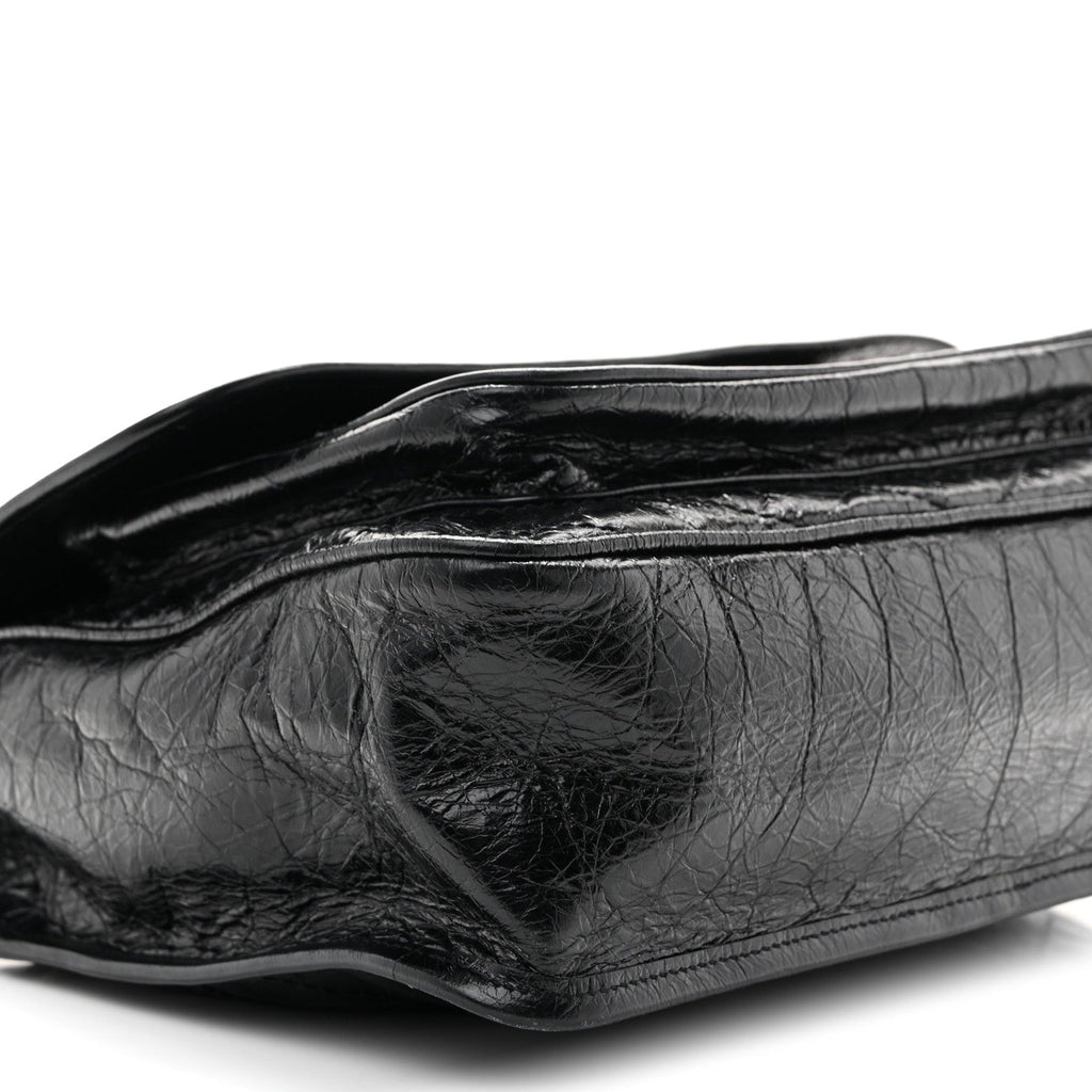 Crinkled Calfskin Matelasse Monogram Large Niki Chain Satchel Black