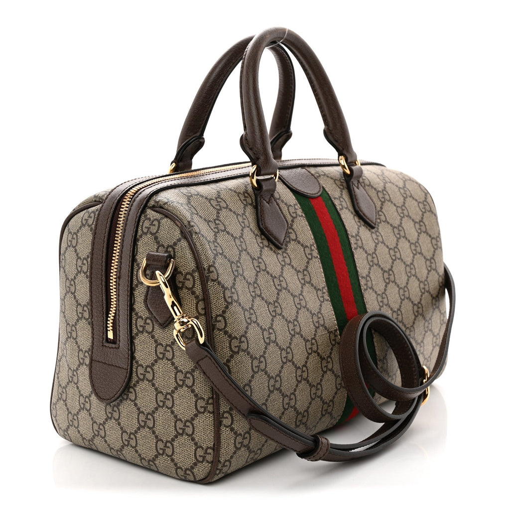 GG Supreme Monogram Web Medium Ophidia Top Handle Bag Beige Ebony