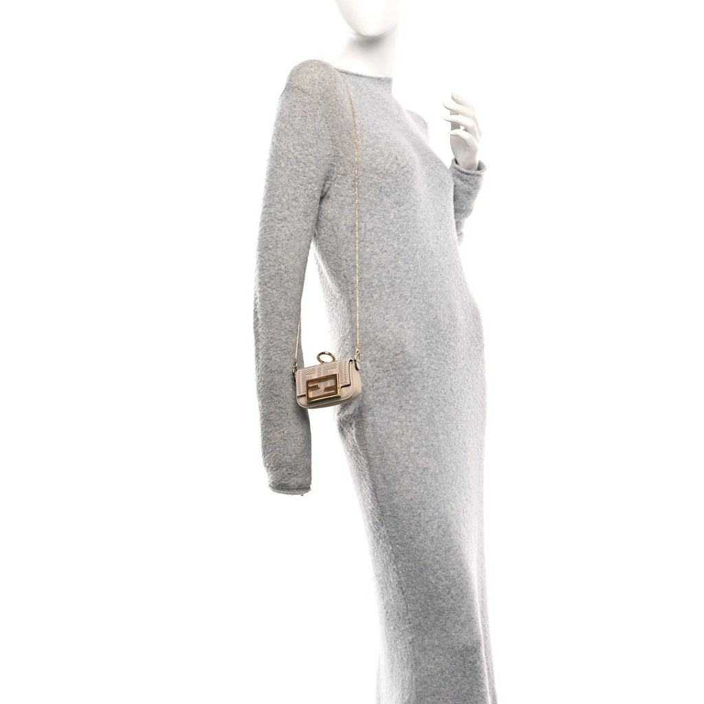 Canvas Vitello King FF Embroidered Nano Maxi Buckle Baguette Charm Nuvola