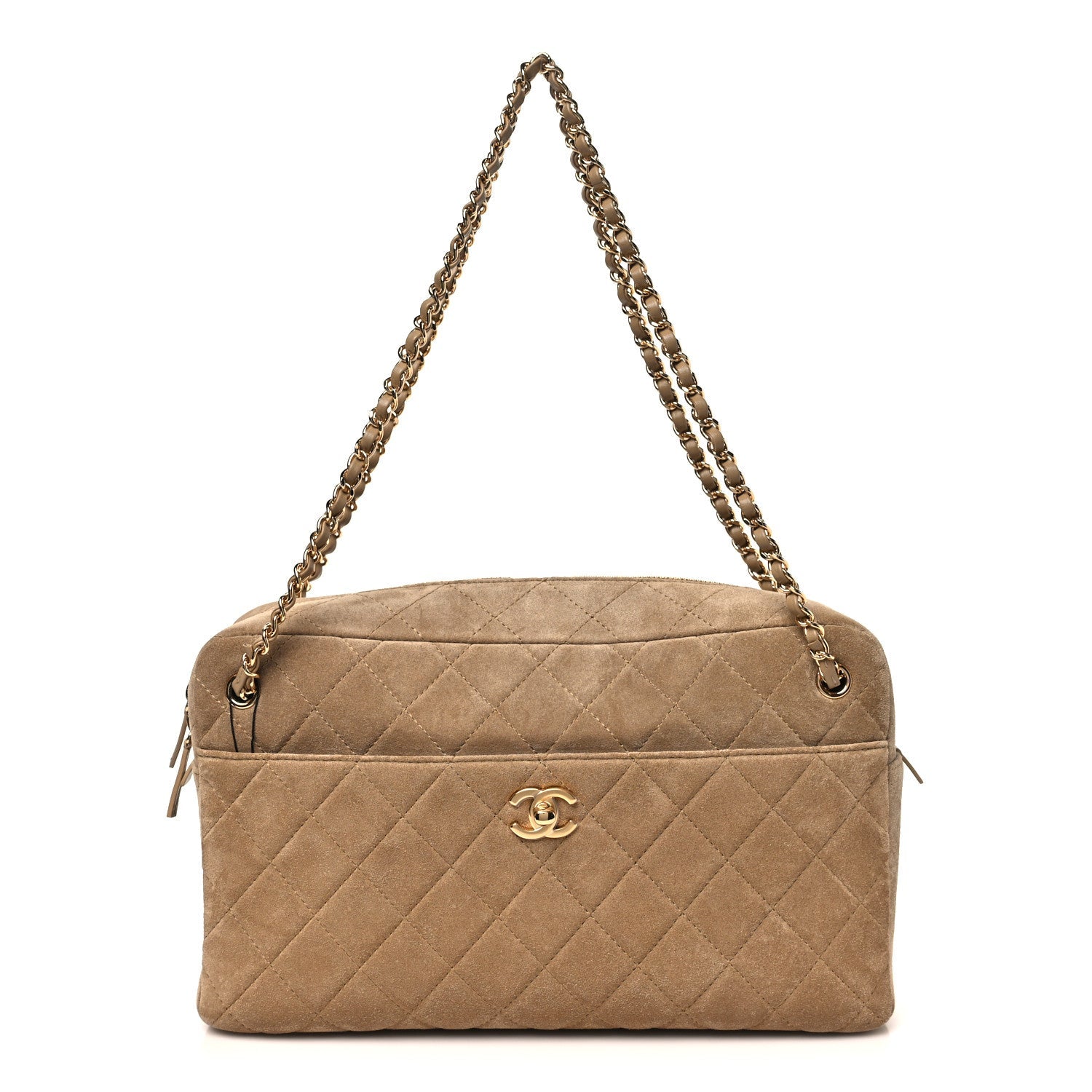 Suede Calfskin Quilted Camerissimo Camera Case Beige