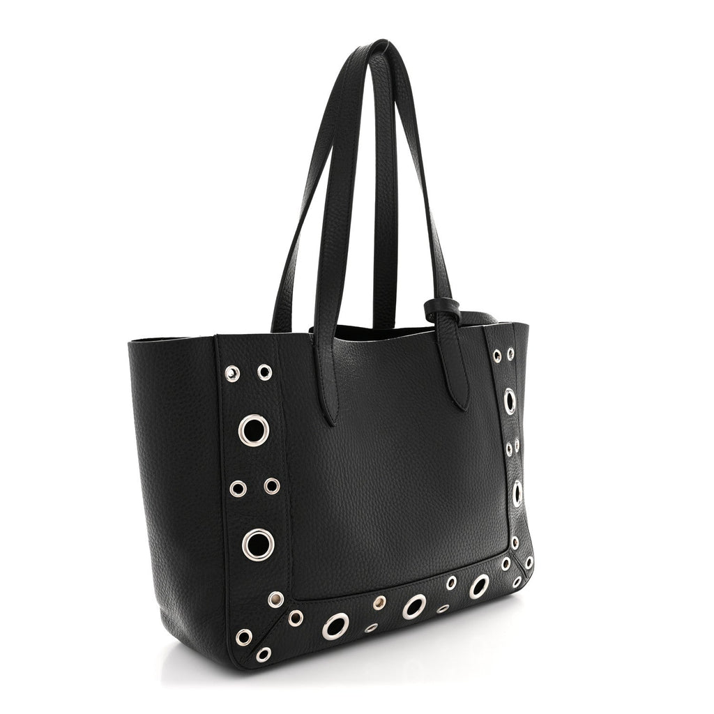 Grainy Calfskin Studded Small Nellcote Shopping Tote Black