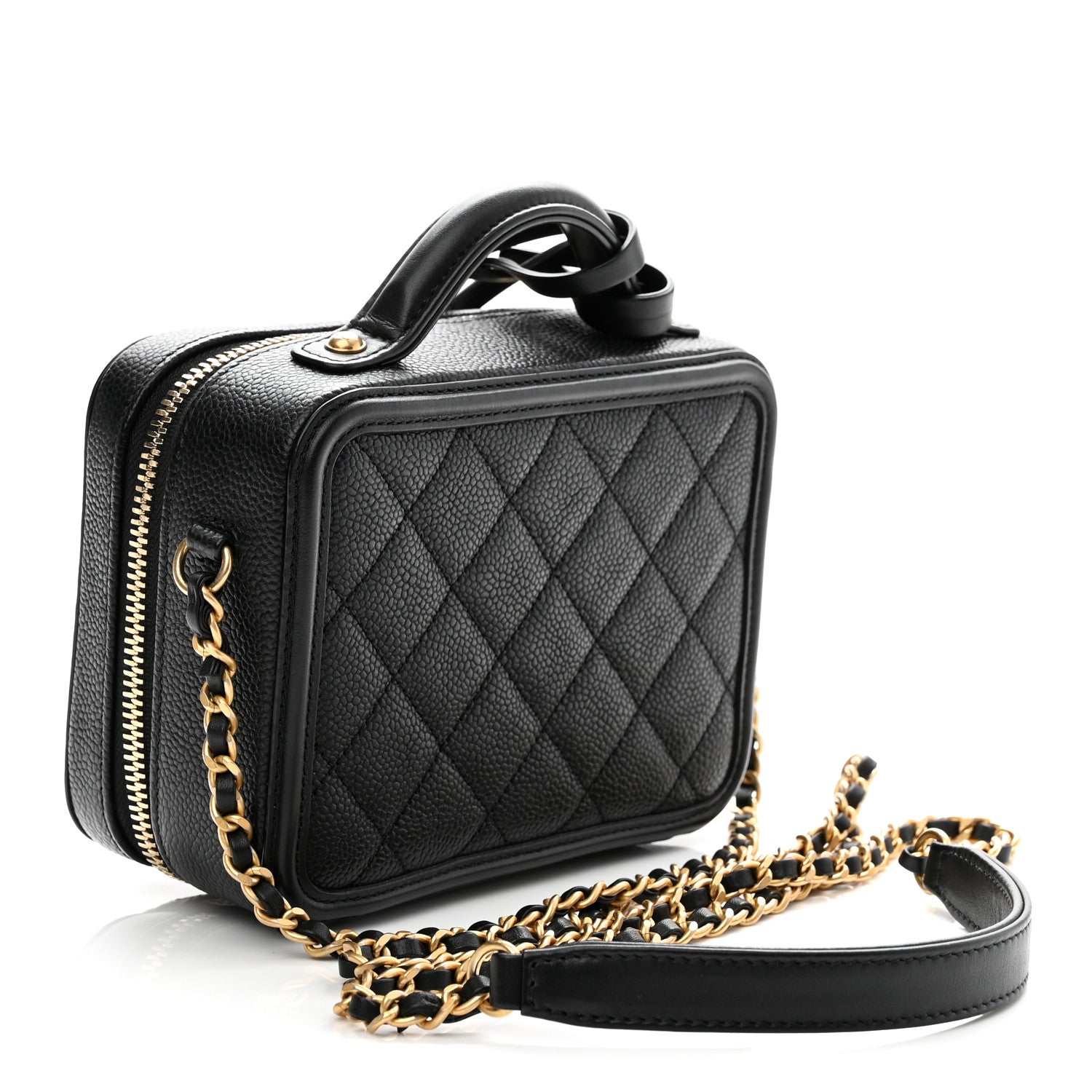 Caviar Quilted Small CC Filigree Vanity Case Black
