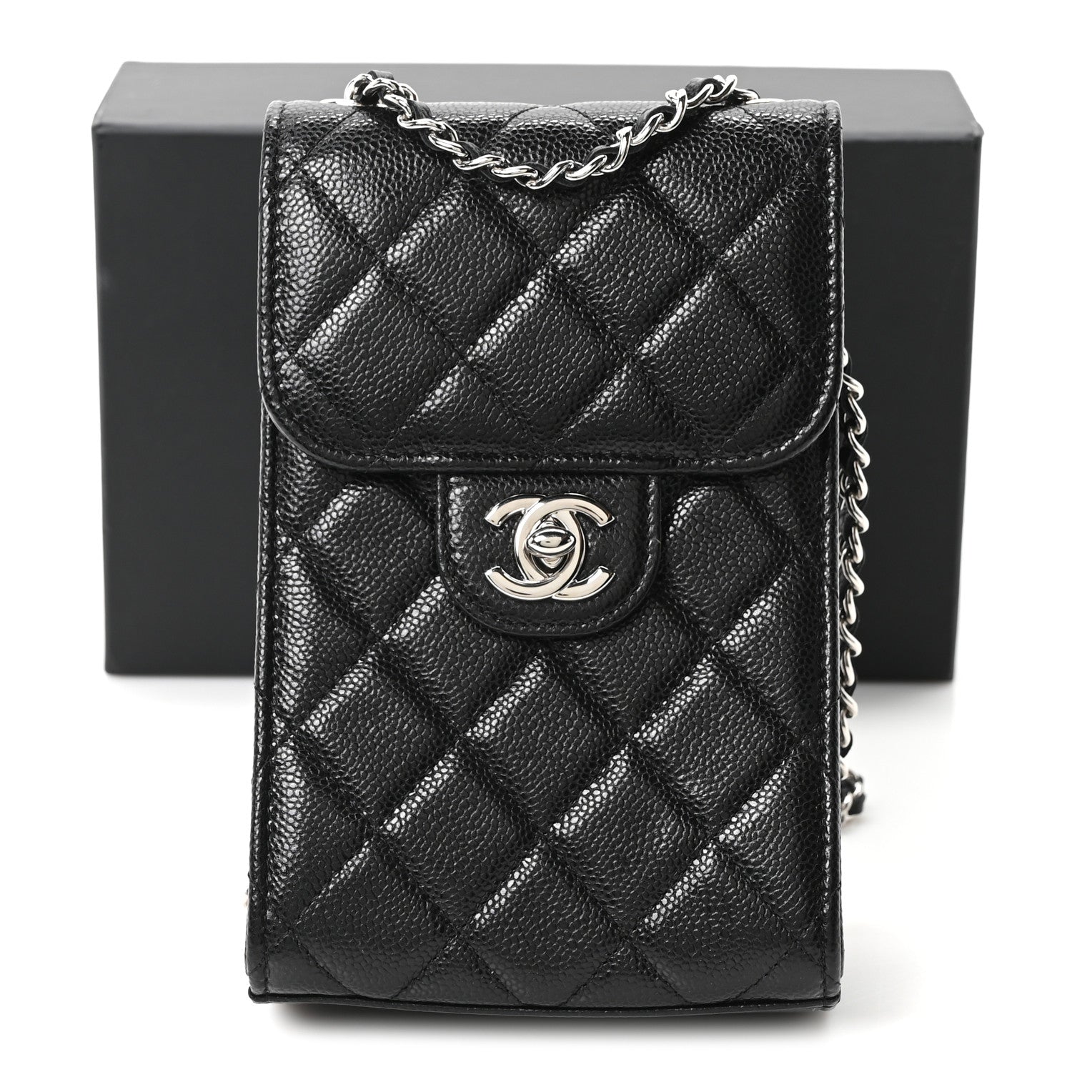 Caviar Quilted Classic Phone Holder Black