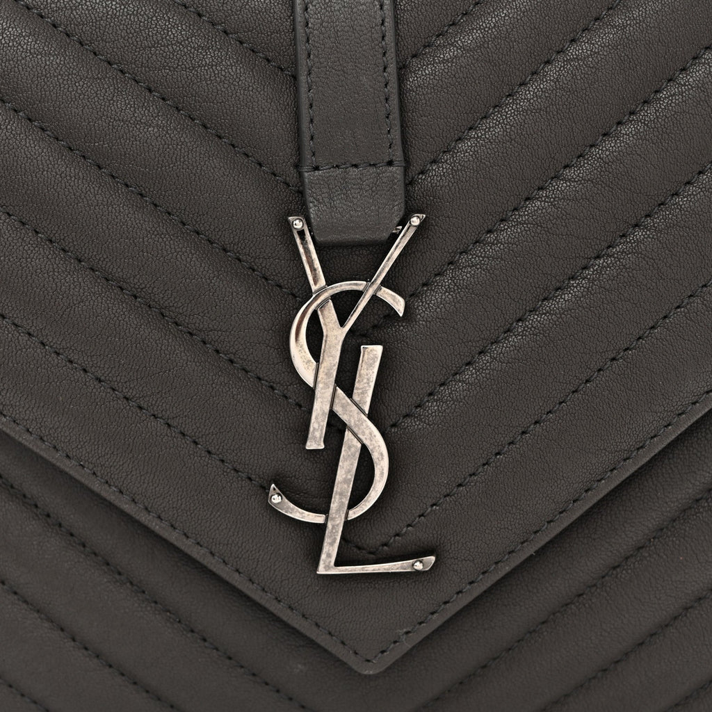 Sheepskin Matelasse Chevron Monogram Medium College Bag Asphalt