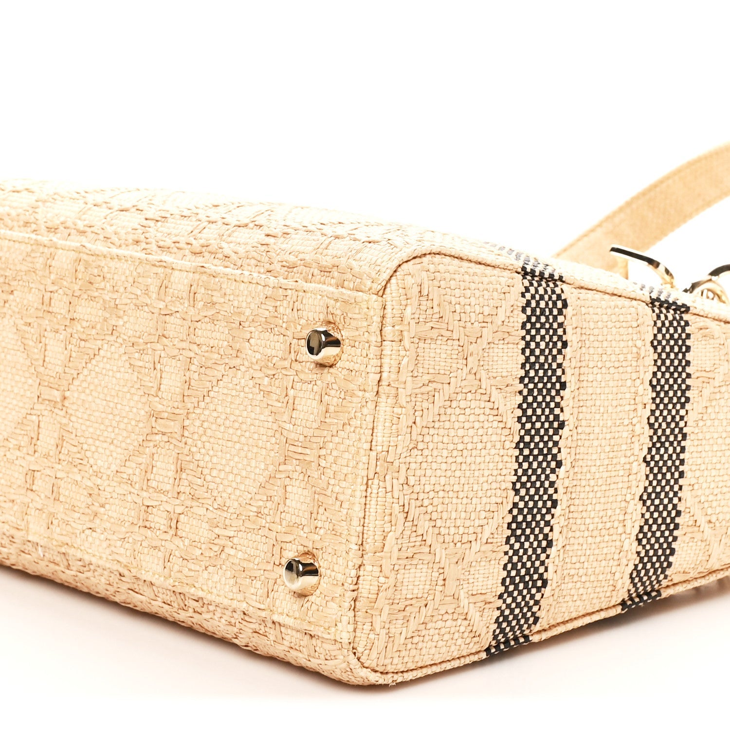 Raffia Woven Cannage Embroidered Medium Lady D-Lite Natural Black
