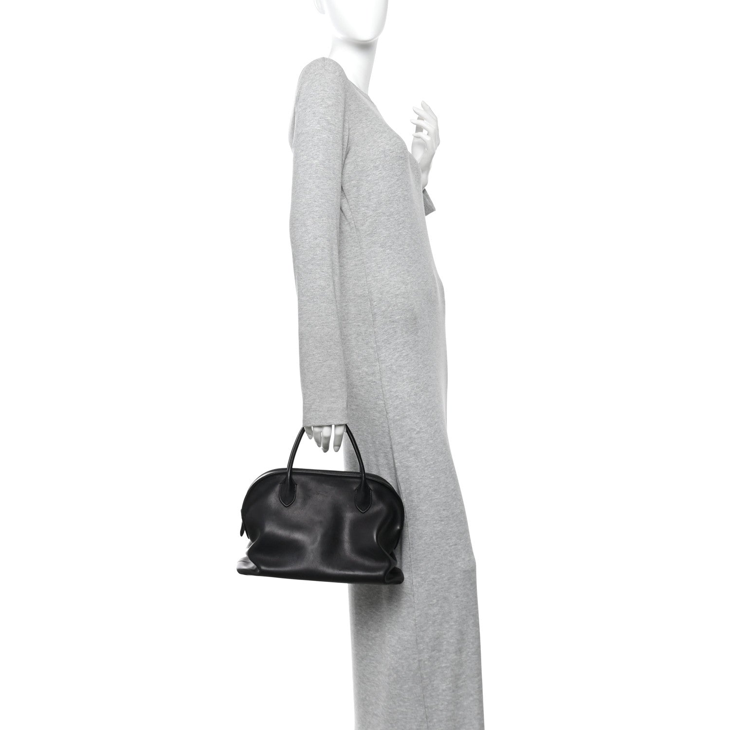 Polished Saddle Calfskin Agnes Bag Black