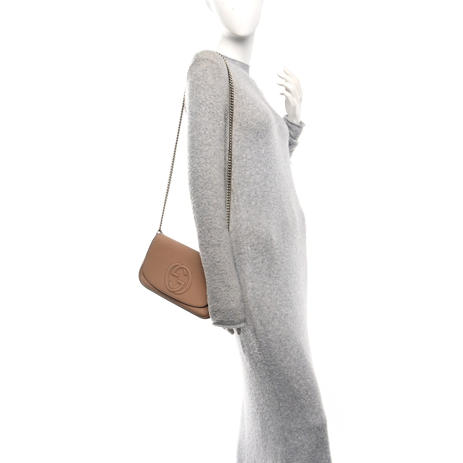 Pebbled Calfskin Medium Soho Flap Crossbody Camelia