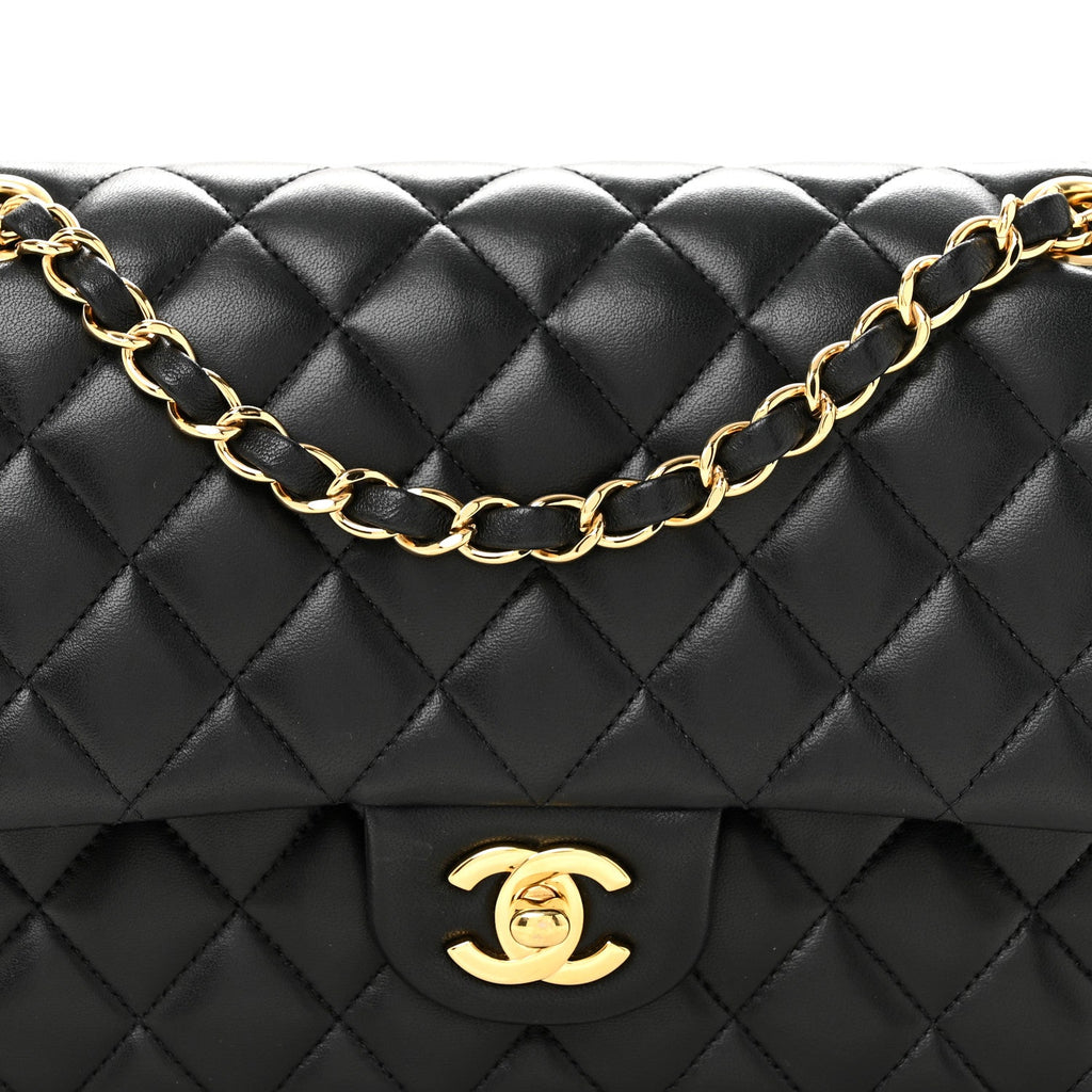 Lambskin Quilted Medium Double Flap Black