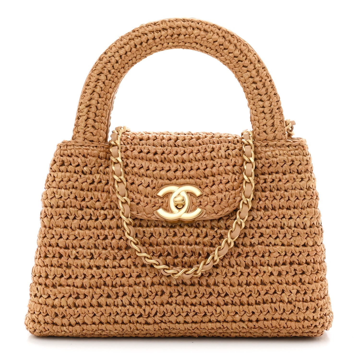 Braided Raffia Nano Kelly Flap Bag Dark Beige