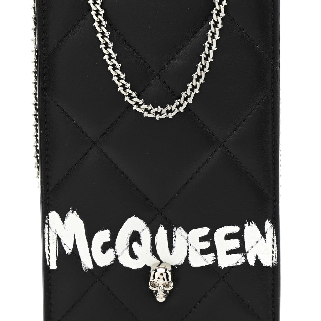 Calfskin Quilted Chain Phone Case Black White