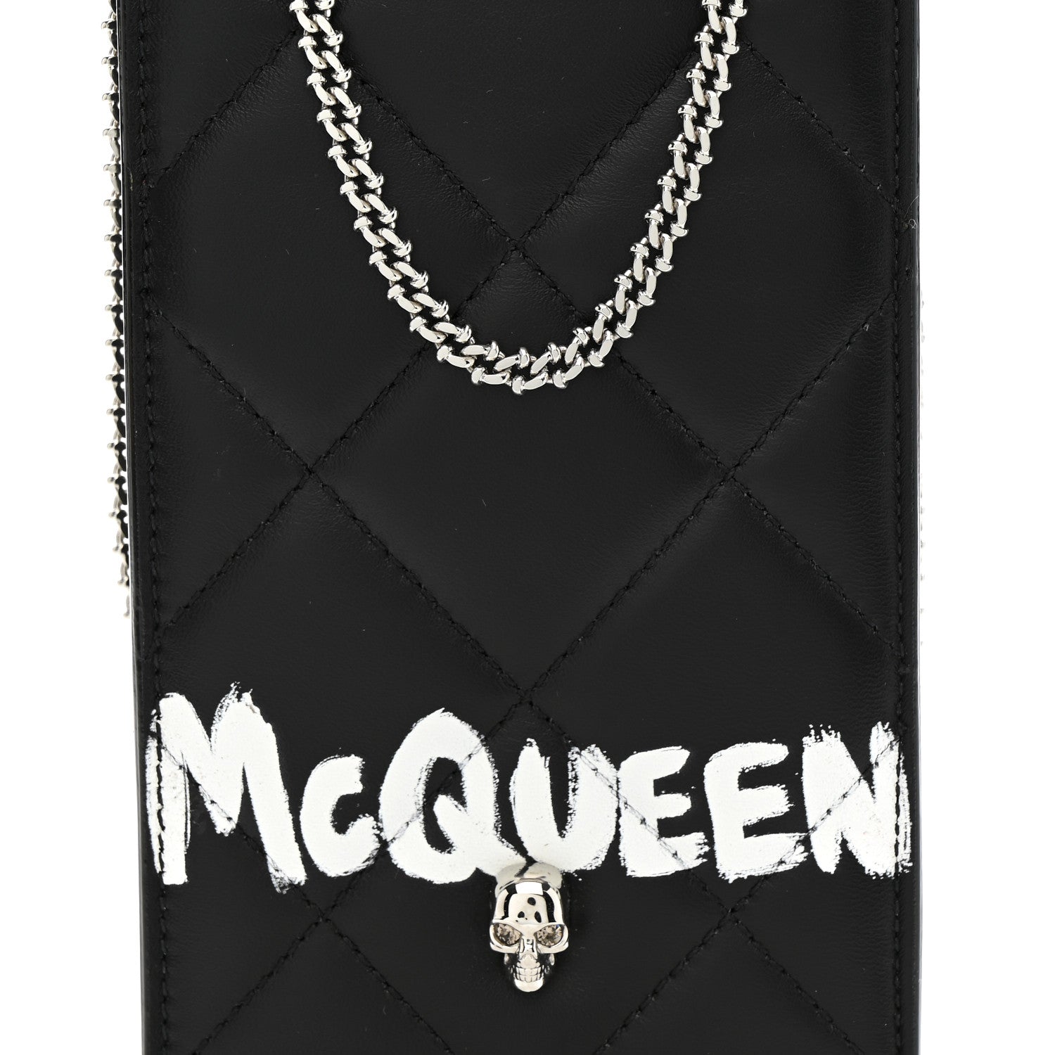 Calfskin Quilted Chain Phone Case Black White