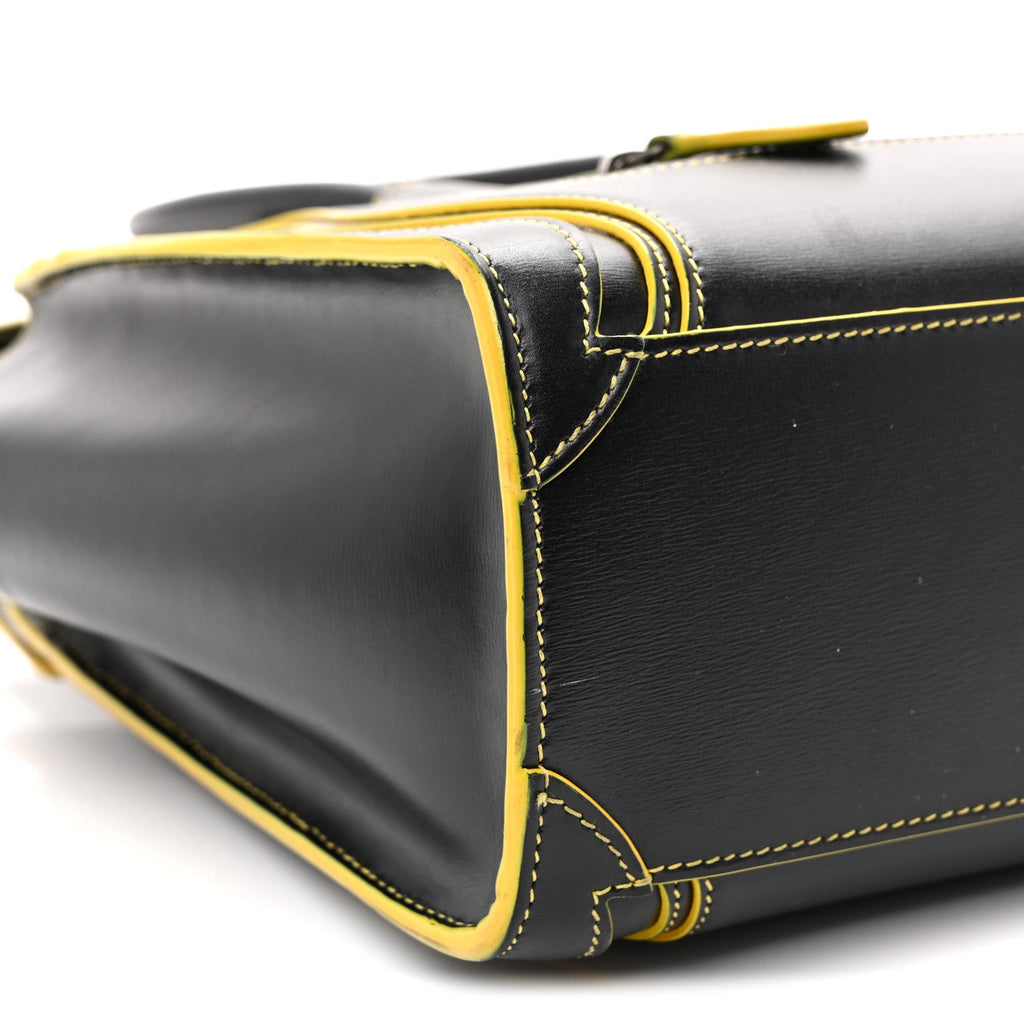 Satin Calfskin Nano Debossed Luggage Black Yellow