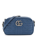 Calfskin Matelasse Aria Small GG Marmont Chain Shoulder Bag Clear Blue