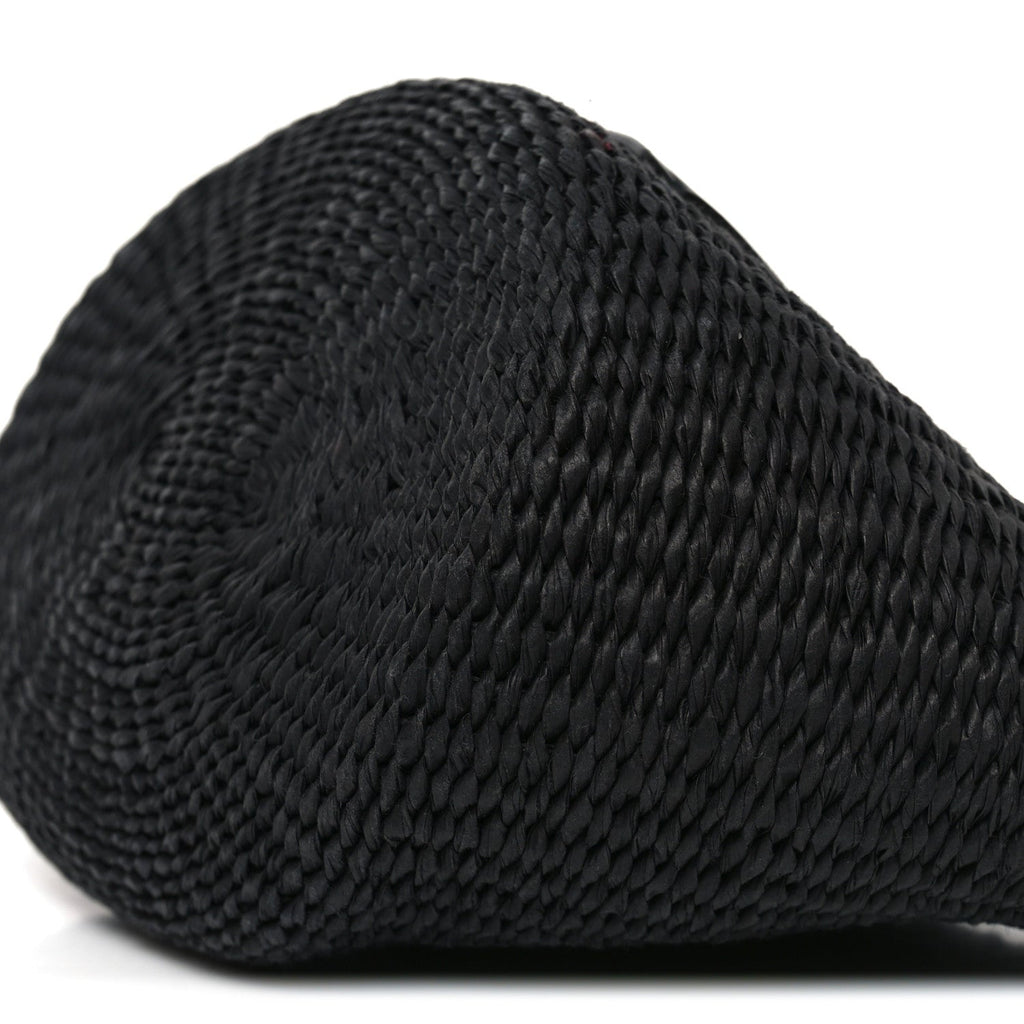 X MIFUKO Raffia Calfskin Mini Chain Basket Black