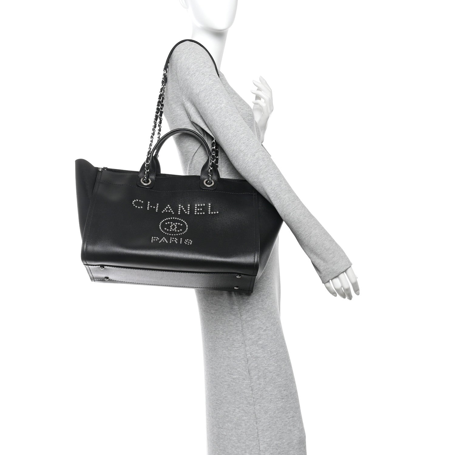 Caviar Medium Studded Deauville Tote Black