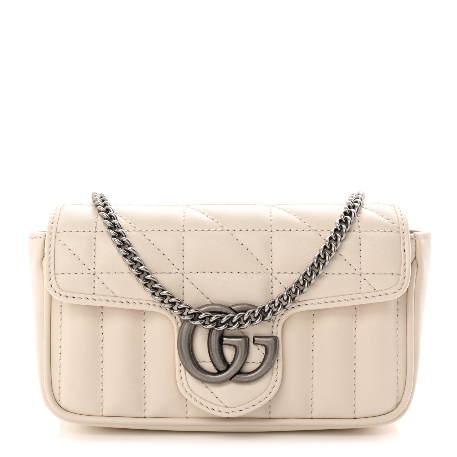 Calfskin Matelasse Aria Super Mini GG Marmont Shoulder Bag Mystic White