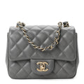 Lambskin Quilted Mini Square Flap Dark Grey