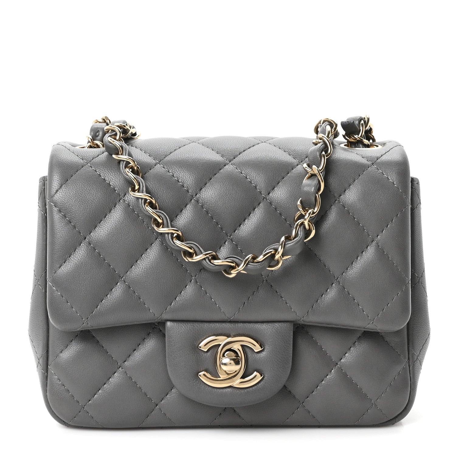 Lambskin Quilted Mini Square Flap Dark Grey