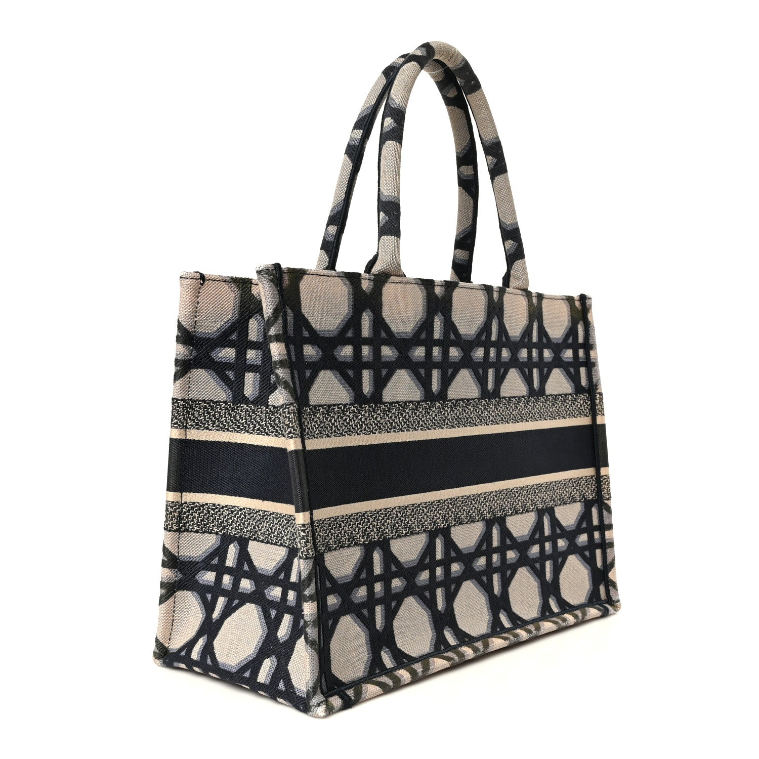 Canvas Macrocannage Embroidered Medium Book Tote Beige Blue