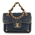 Denim Quilted Double You Mini Flap Blue Golden