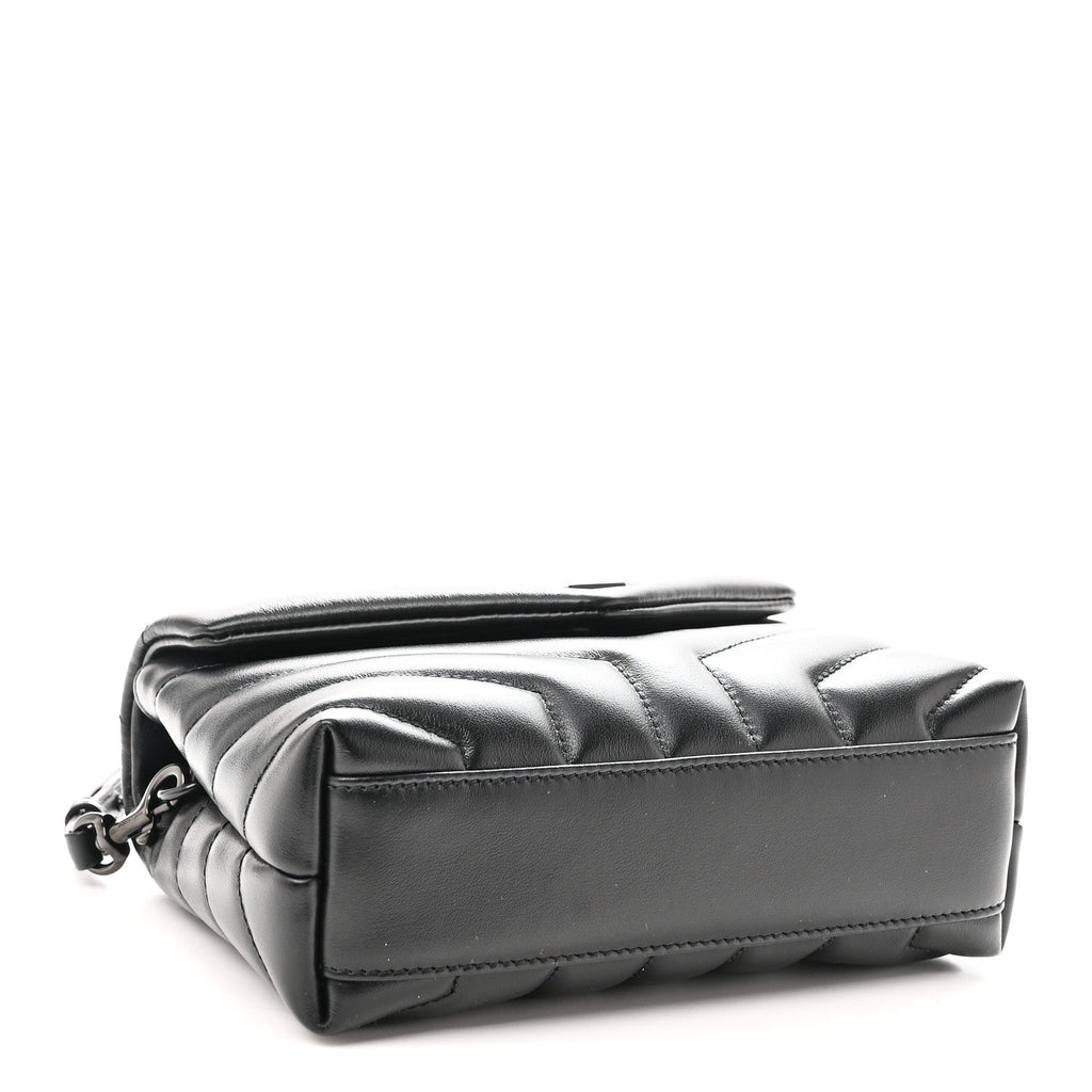Calfskin Y Quilted Monogram Monochrome Toy Loulou Crossbody Bag Black