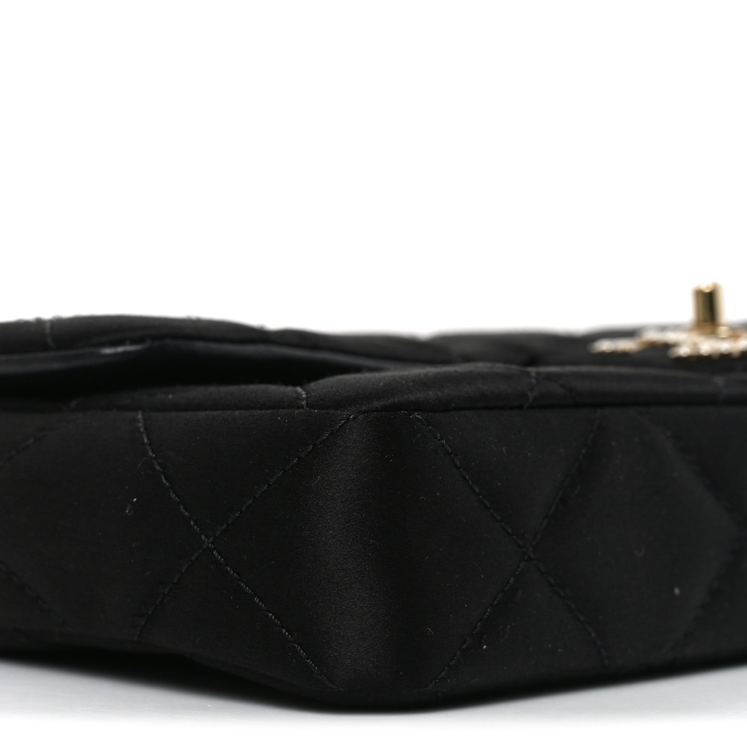 Satin Quilted Pearl CC Flap Clutch Black