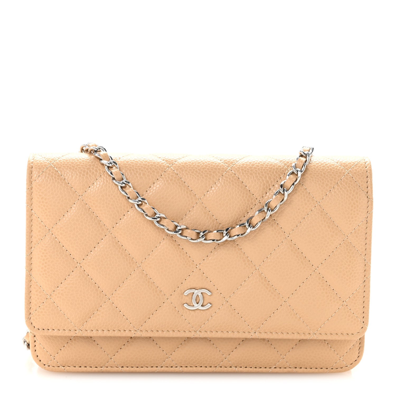 Caviar Quilted Wallet on Chain WOC Beige