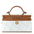 Denim Calfskin Quilted Coco Beach Top Handle Long Vanity Blue Brown