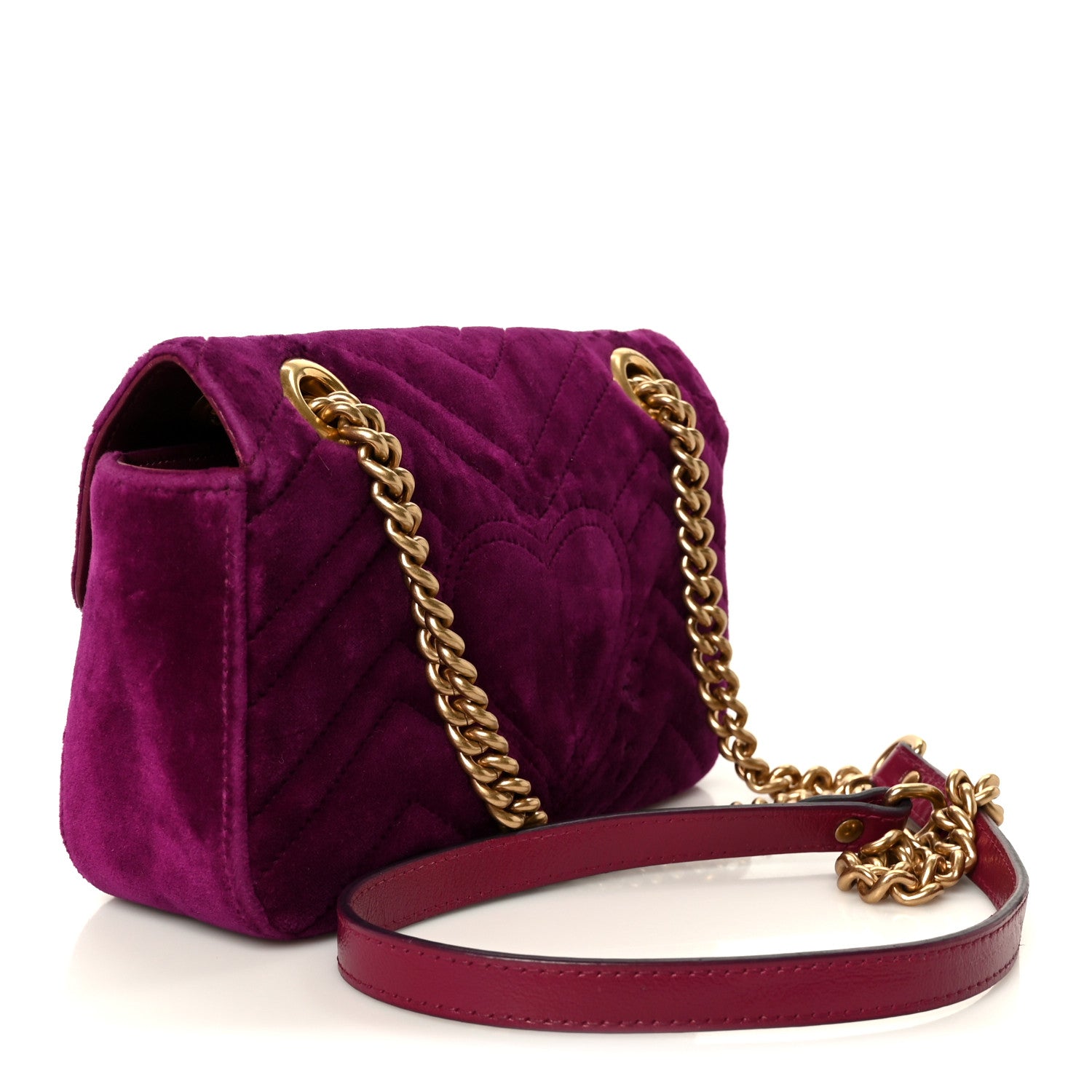 Velvet Matelasse Embroidered Mini GG Marmont Shoulder Bag Bordeaux